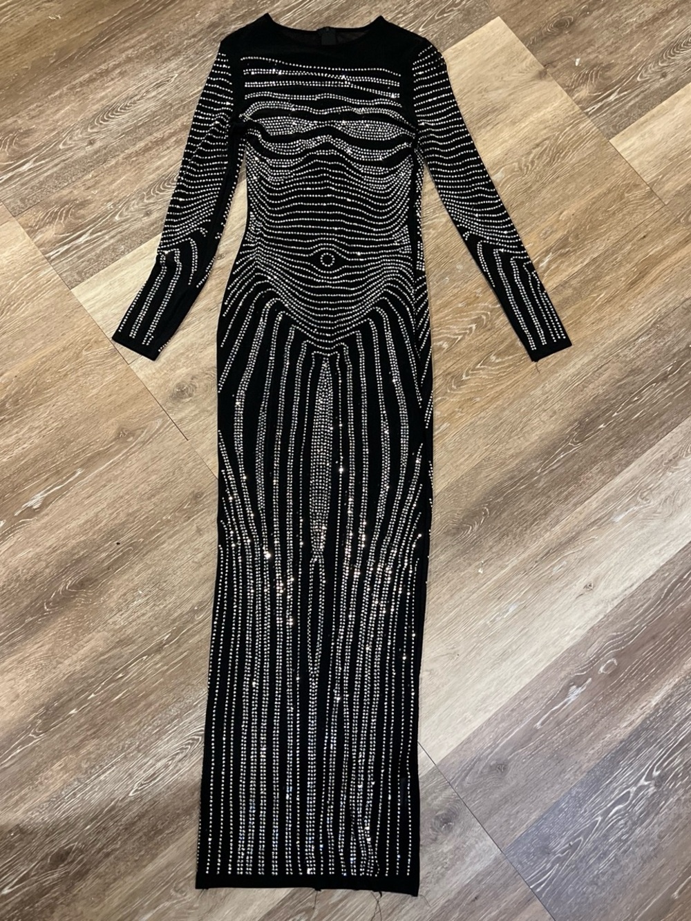 Black Long Sleeve Rhinestone Sheath Dress
